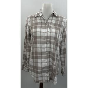 Banana Republic Boyfriend Fit Plaid Button Up Shirt Womens Small Neutral